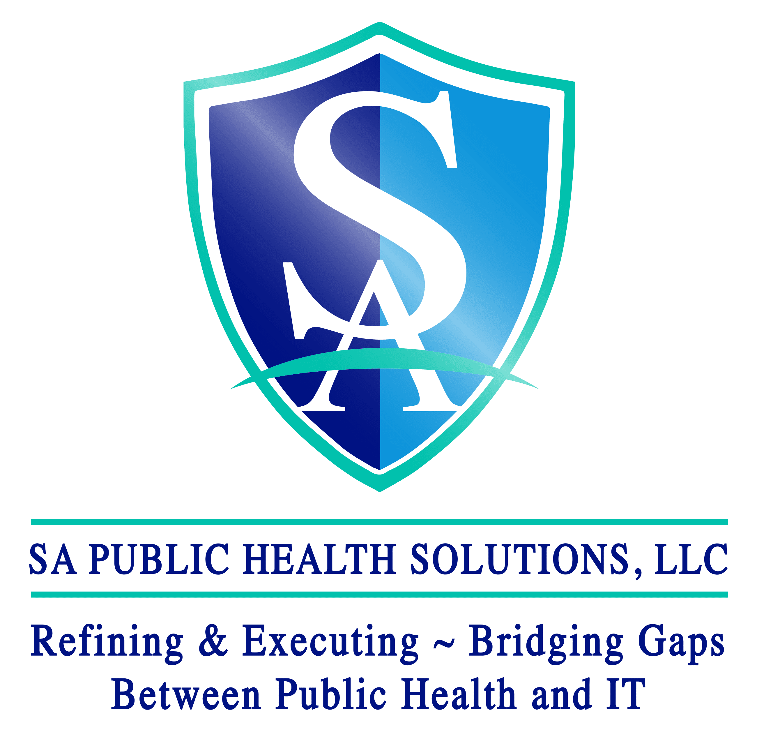 A blue and white logo of sa public health solutions